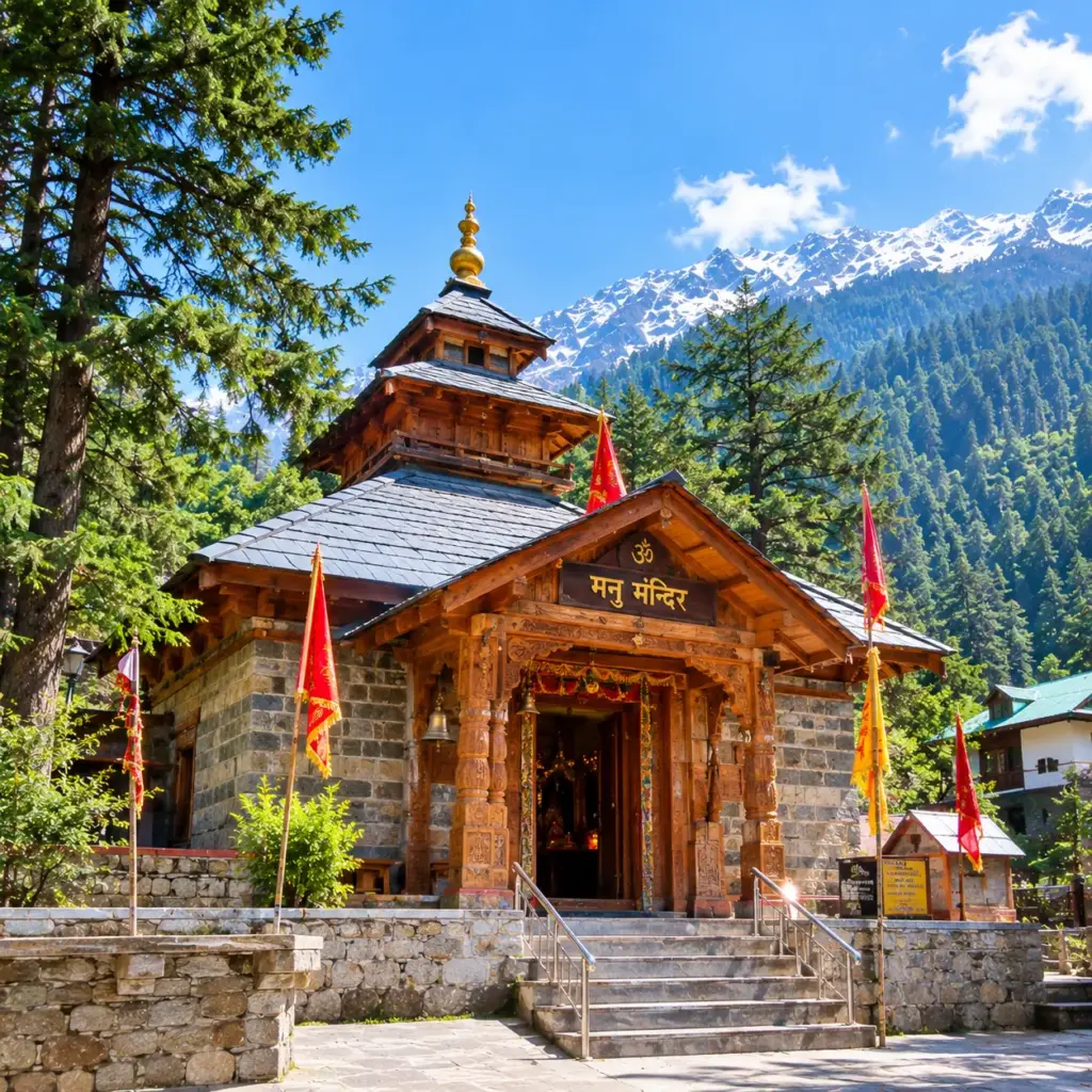 Manu Temple Amid Himalayan Peaks